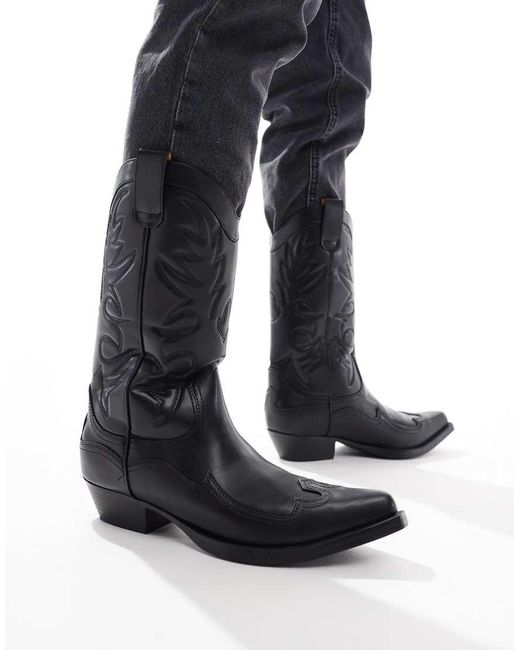 Pull&Bear Blue Stitch Detail Cowboy Boot for men