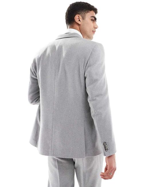 ASOS Gray Wool Blend Double Breasted Regular Suit Jacket for men