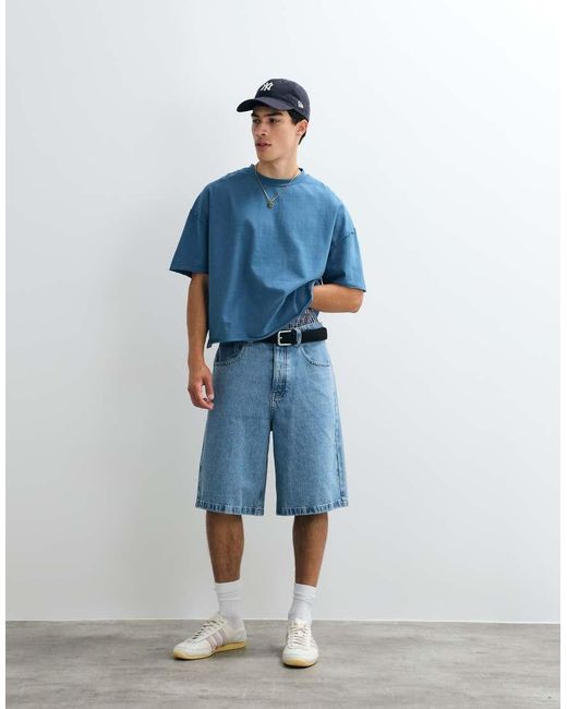 ASOS Blue Heavyweight Boxy Oversized T-shirt With Raw Hem for men