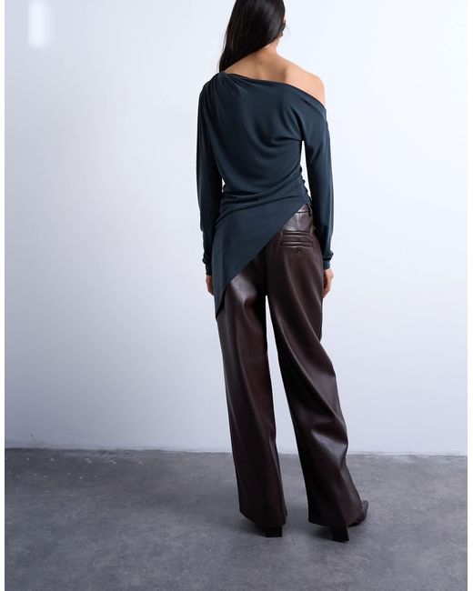 TOPSHOP Blue – langärmliges, schulterfreies oberteil aus cupro