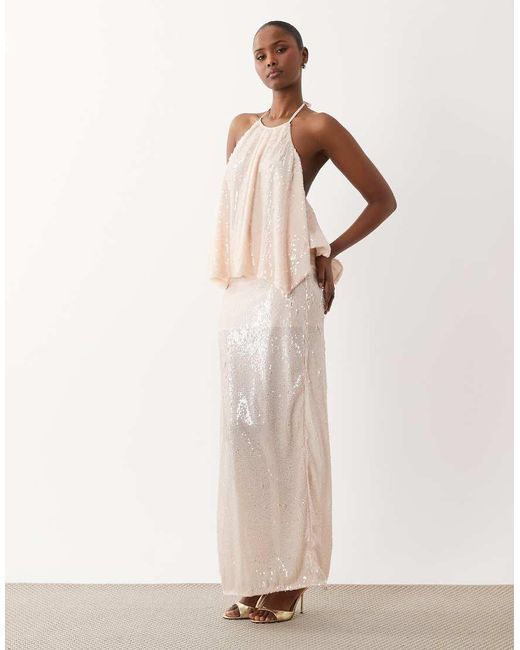 South Beach Natural Sequin Maxi Skirt