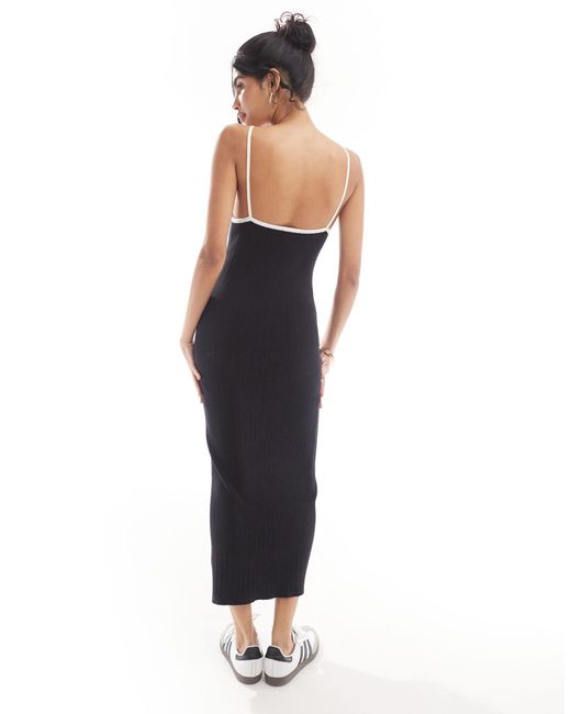 ASOS Black Knitted Midi Dress With Strappy Back Detail