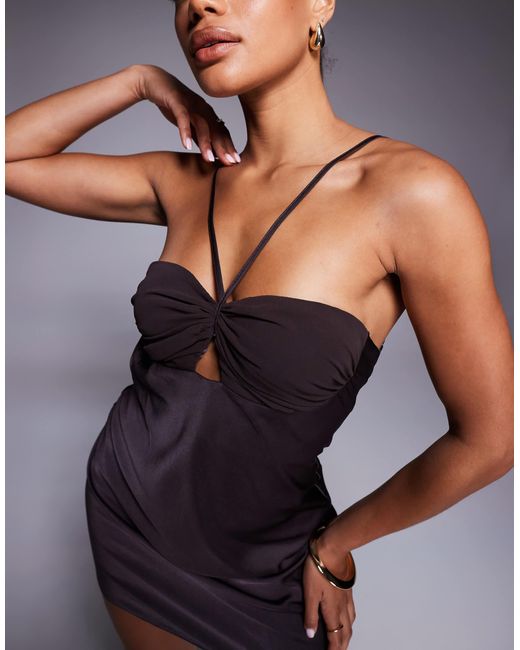 ASOS Blue Satin Strappy Halter Mini Dress With Contrast Bust
