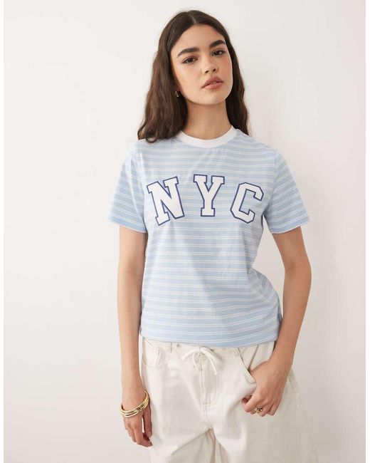 New Look White Striped Nyc Tee