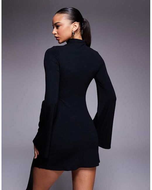 ASOS Blue High Neck Mini Dress With Gathe Hardware Trim Detail