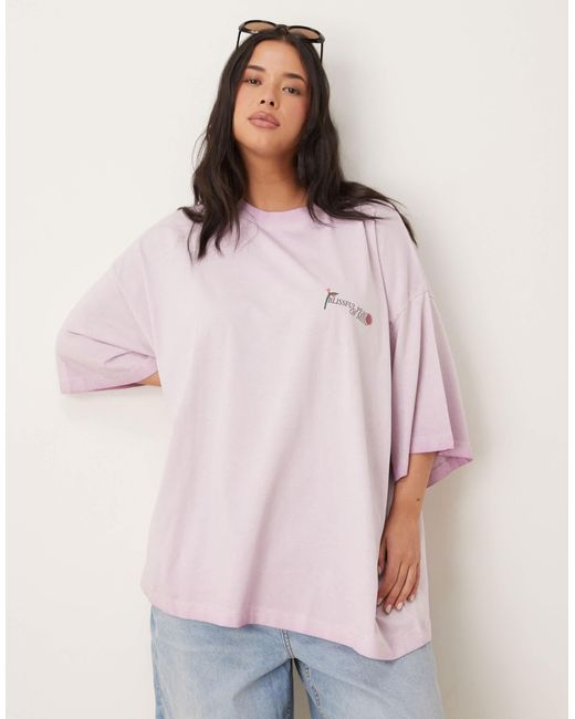 ASOS Pink Asos Design Curve Boyfriend Fit T-shirt With Flower Back Graphic