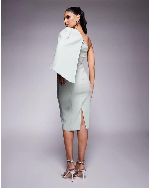 Lavish Alice Multicolor One Shoulder Embellished Bow Cape Midi Dress