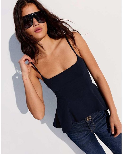 Bershka Blue Ruffle Strappy Top
