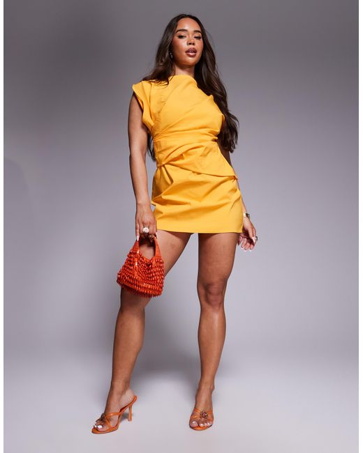 ASOS Orange High Neck Pleated Bengaline Mini Dress