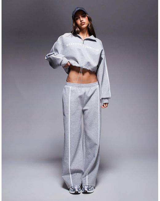 Weekend collective - sweat d'ensemble en néoprène à col zippé et bande latérale - chiné ASOS en coloris Gray