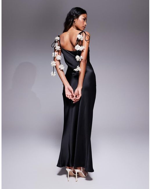 New Look Gray Corsage Strap Tie Shoulder Satin Slip Dress