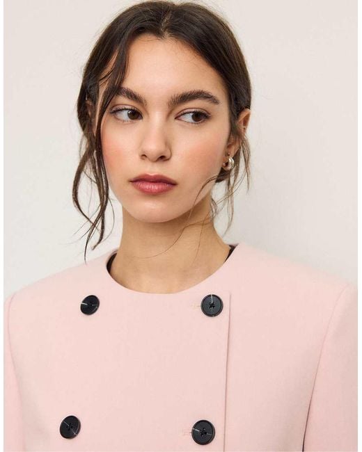 Stradivarius Pink Cropped Round Neck Blazer