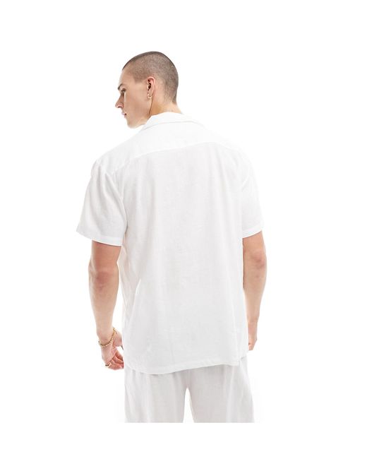 South Beach White Linen Blend Beach Shirt for men