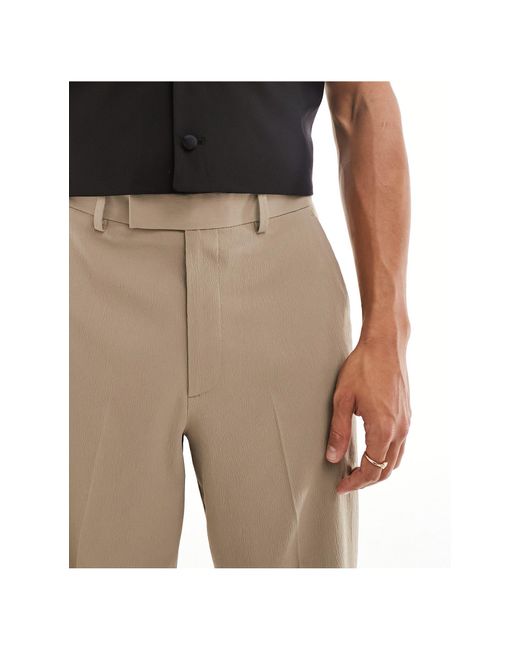 ASOS Brown Linen Blend Wide Leg Smart Trousers for men