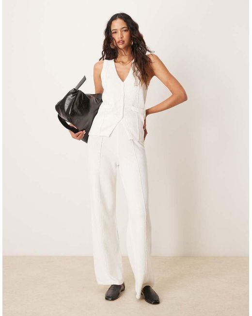 ASOS Gebreide Broek Met Wijde Pijpen Van Co-Ord Set in het Natural