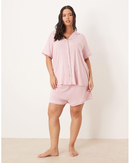 ASOS Pink Asos Design Curve Super Soft Short Sleeve Shirt And Short Pyjama Set