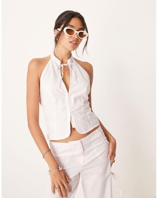Top d'ensemble en coton mélangé à encolure nouée et découpe Mango en coloris White