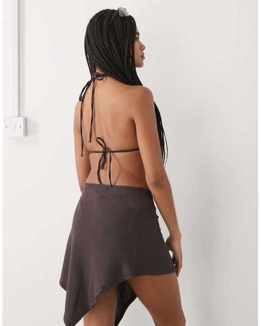 Lioness Brown Moss Tie Side Asymmetric Beach Skirt Co-ord