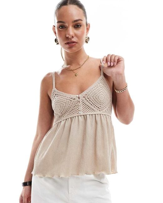 Stradivarius Natural Crochet Detail Cami Swing Top