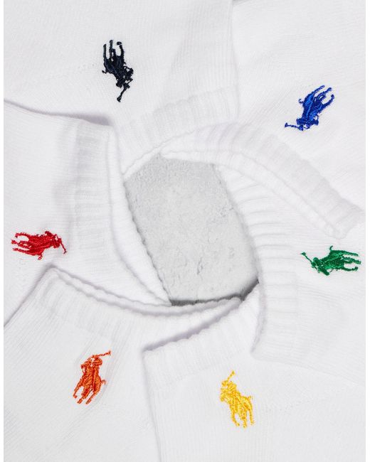 Polo Ralph Lauren White 6 Pack Quarter Length Socks With Multicolour Logo for men