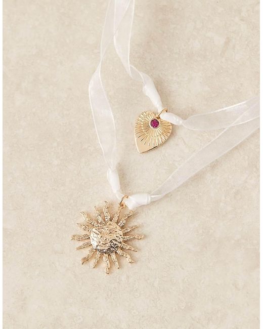 ASOS Brown Ribbon Necklace With Sun Charm