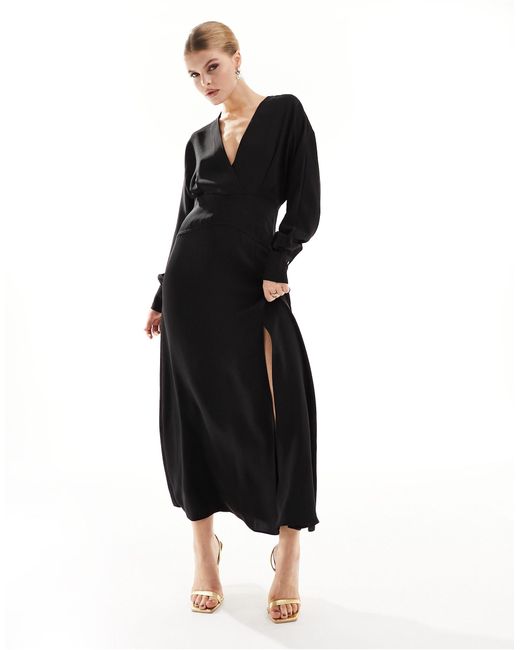 Mango Black Tailored Waistband Midi Dress