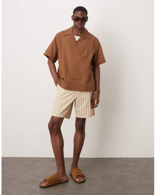 Mango Brown Linen Mix Relaxed Fit Shirt for men