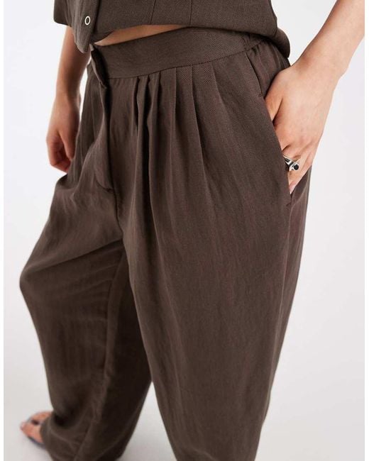 Object Brown Linen Look Tailored Pleat Front Loose Fit Trouser Co-ord