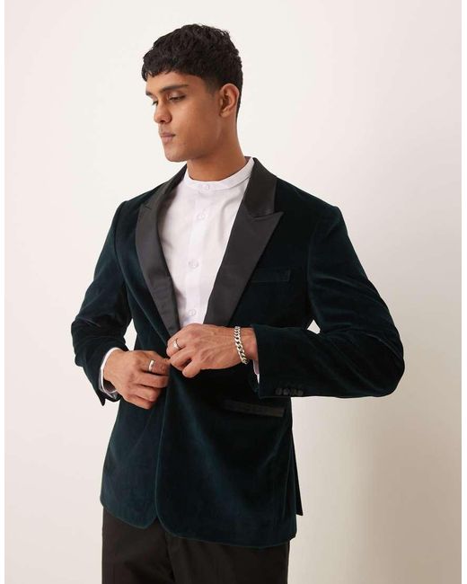 Abercrombie & Fitch Black Single Breasted Satin Trim Velvet Blazer for men