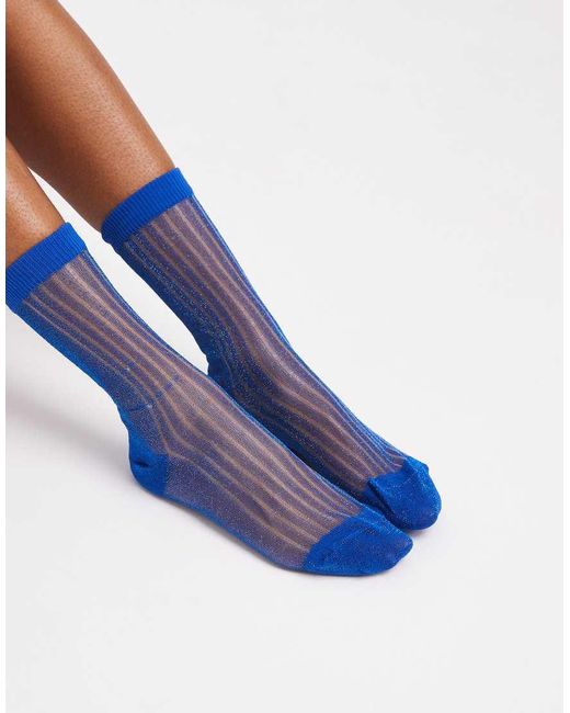 Vero Moda Doorschijnende Gestreepte Sokken in het Blue