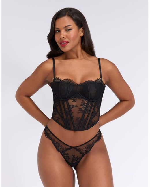 Boux Avenue Black Ava Floral Sheer Lace Corset With Boning Lingerie