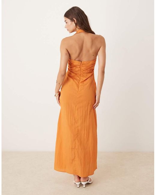 ASOS Orange Asymmetric Midi Dress With Ruched Side Channel