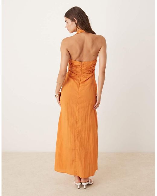 ASOS Orange Asymmetric Midi Dress With Ruched Side Channel