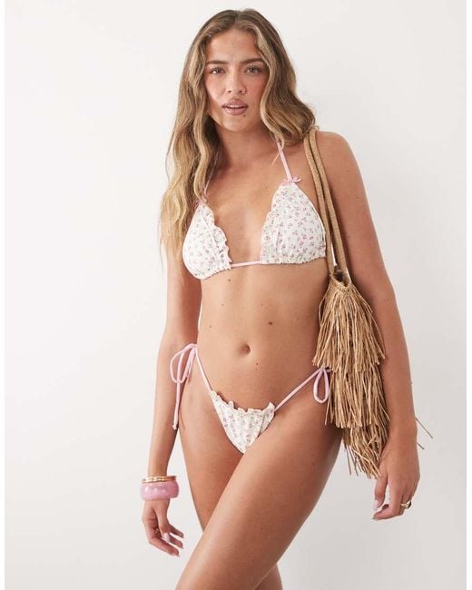 Going Somewhere Brown Ditsy Floral Print Triangle Bikini Top