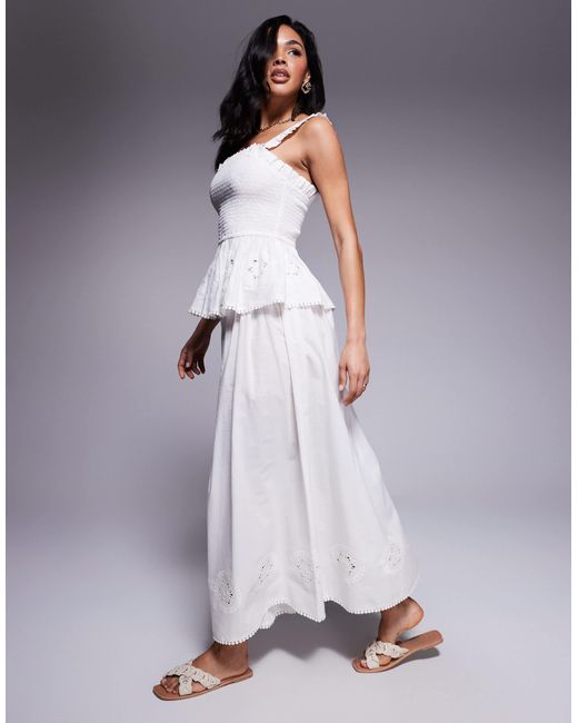 ASOS Gray Angie Cotton Poplin Broderie Beach Maxi Skirt