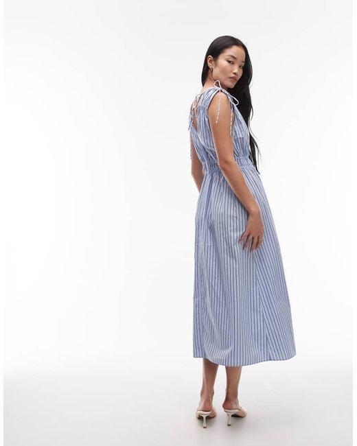 & Other Stories Blue Midaxi Dress With Ruche Tie Shoulder Detail