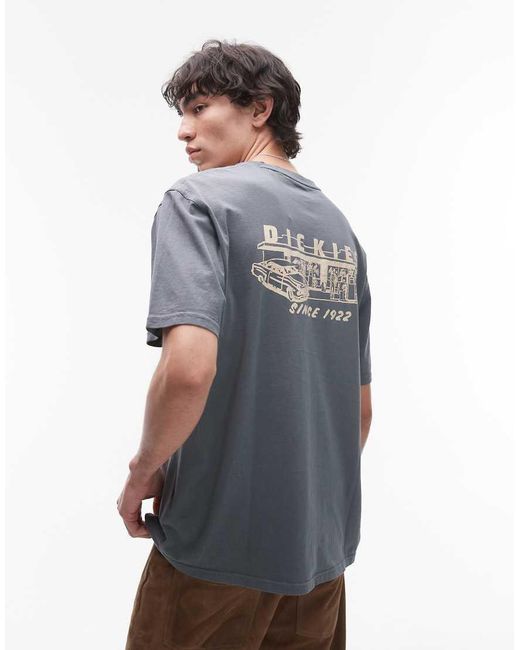 Dickies Blue Service Station Graphic Back Print T-shirt