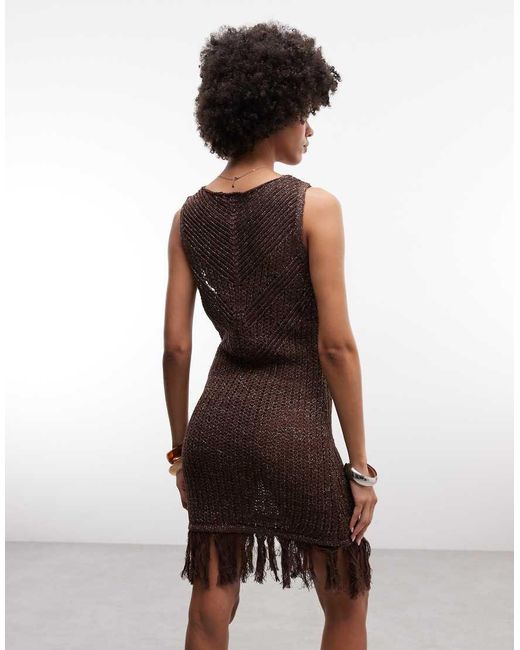 ASOS Brown Knitted Fringe Mini Beach Dress