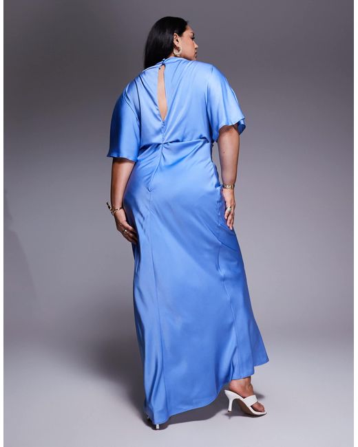 ASOS Blue Asos design curve – hochgeschlossenes blouson-maxikleid aus satin