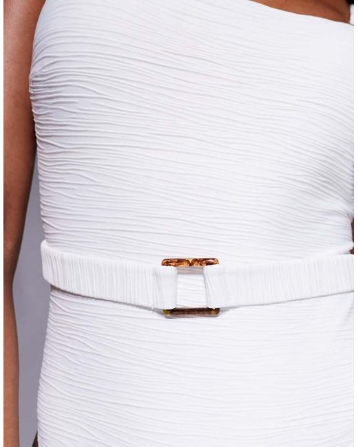 KBX White Square Neck Swimsuit With Belt