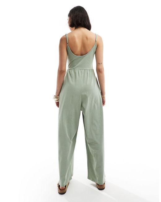 ASOS Green Scoop Strappy Washed Jersey Wide Leg Jumpsuit