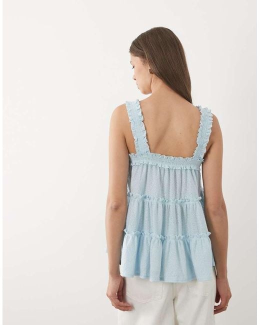 Miss Selfridge Blue Ruffle Tiered Babydoll Top