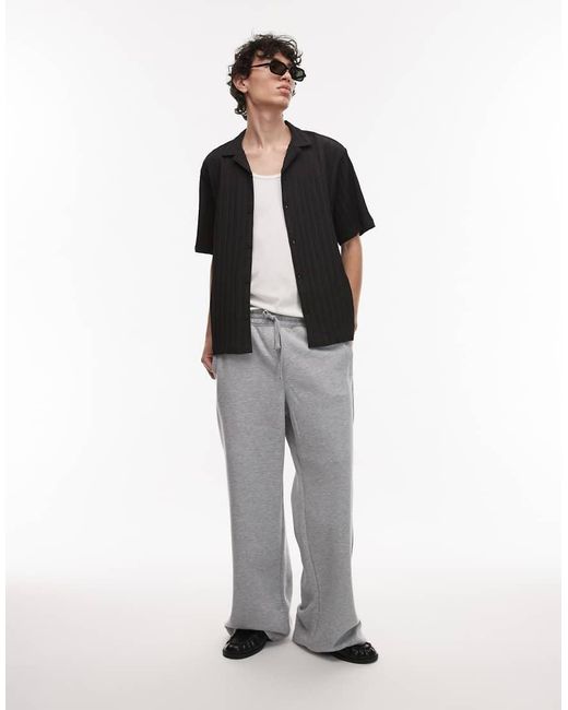 Camicia Plissé Testurizzata Nera A Maniche Corte di Topman in Black da Uomo