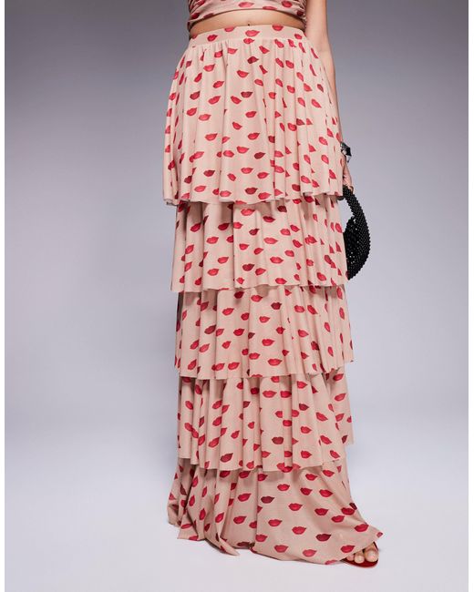 AFRM Pink Jace Ruffle Maxi Skirt