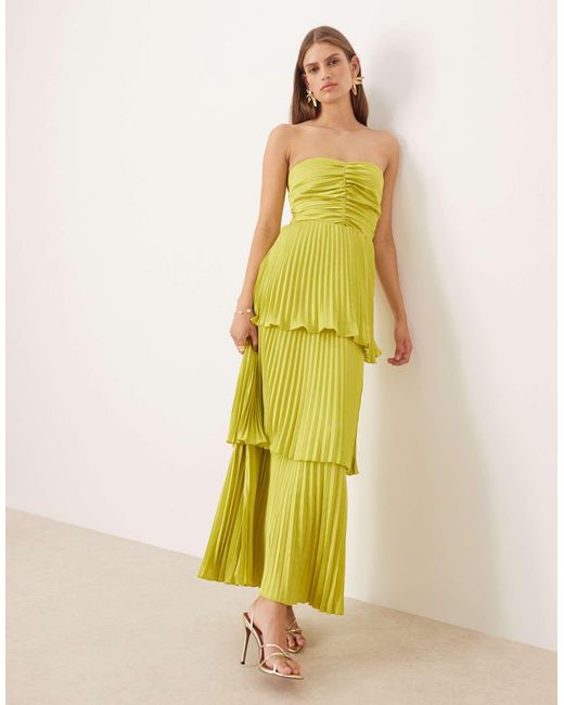 Abercrombie & Fitch Ruched Bandeau Pleated Tiered Maxi Dress in Yellow | Lyst Australia Abercrombie & Fitch Ruched Bandeau Pleated Tiered Maxi Dress in Yellow | Lyst Australia
