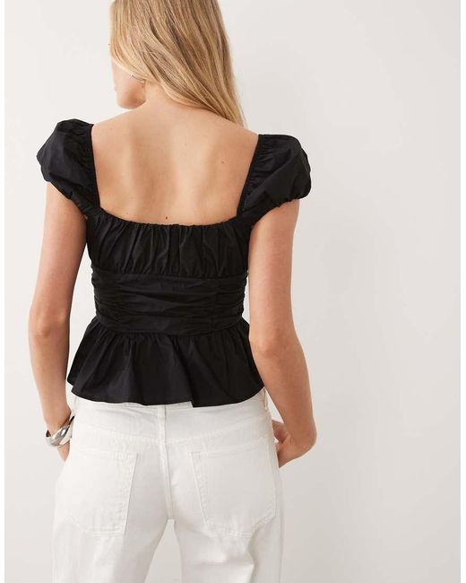 Nobody's Child Black Caia Cotton Puff Cap Sleeve Ruffle Hem Top