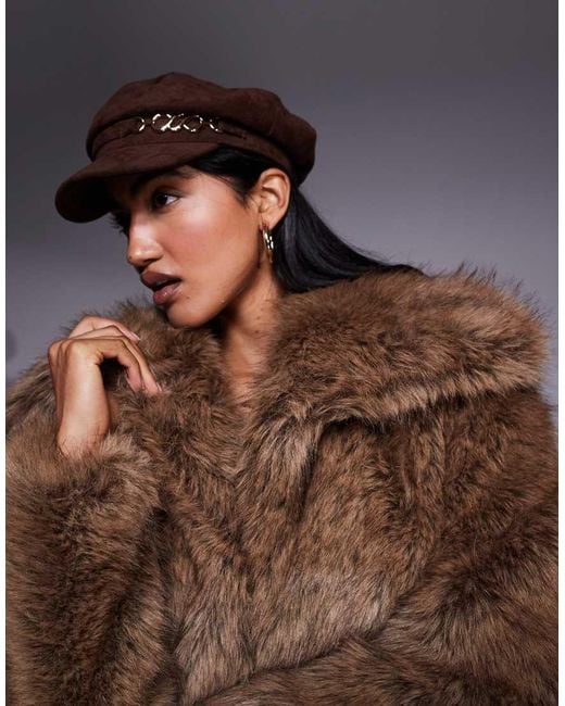 River Island Brown Cropped Faux Fur Jacket