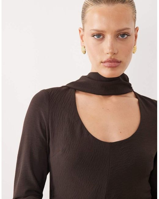 ASOS Multicolor Long Sleeve Scoop Neck Maxi Dress With Scarf