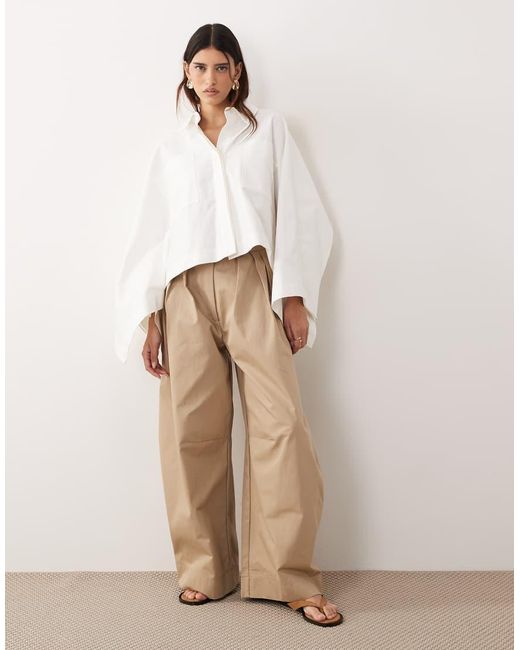 ARRANGE Natural Oversized Cape Square Cut Cotton Shirt