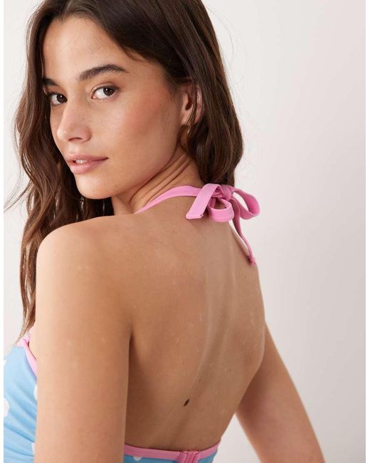 Peek & Beau Blue Bandeau Bikini Top With Pink Contrast